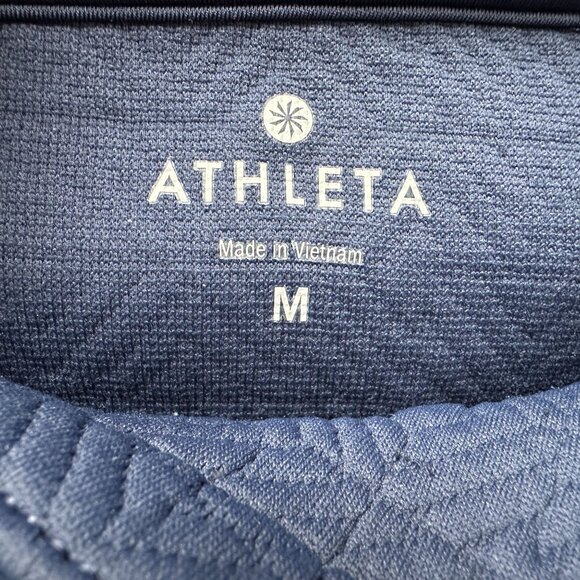 Athleta Jacquard Elevation Quilted Pullover Navy Blue Sweatshirt Womens Medium - Picture 7 of 9